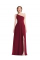 Sleeveless One Shoulder Soft Chiffon Burgundy Long Semi Formal Evening Dress Canada for Sale