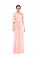 Bell Sleeves One Shoulder Soft Chiffon Pink Long Semi Formal Evening Dress Canada for Sale