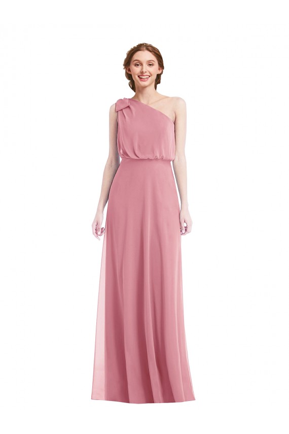 Sleeveless One Shoulder Soft Chiffon Skin Pink Long Semi Formal Evening Dress Canada for Sale