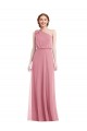 Sleeveless One Shoulder Soft Chiffon Skin Pink Long Semi Formal Evening Dress Canada for Sale