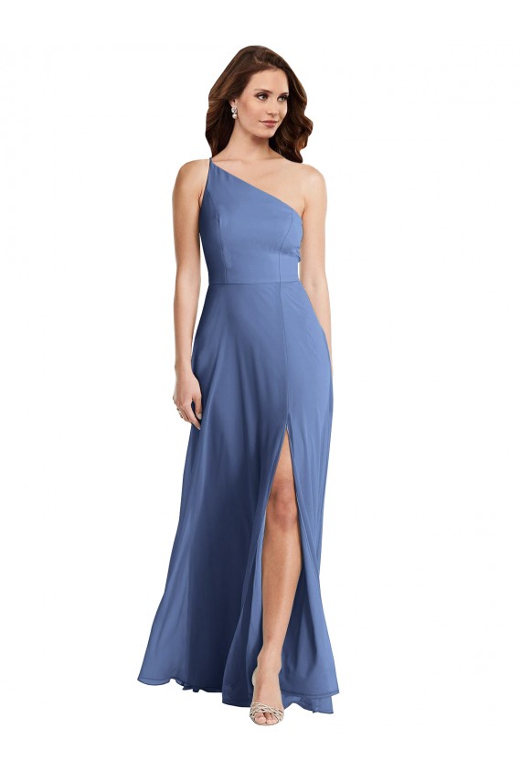 Sleeveless One Shoulder Soft Chiffon Windsor Blue Long Formal Evening Dress Canada for Sale