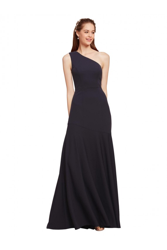 Sleeveless One Shoulder Stretch Crepe Dark Navy A-Line Long Formal Evening Dress Canada for Sale