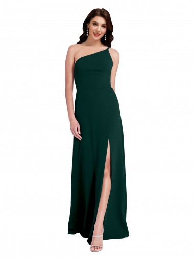 Sleeveless One Shoulder Stretch Crepe Midnight Green Long Formal Evening Dress Canada for Sale