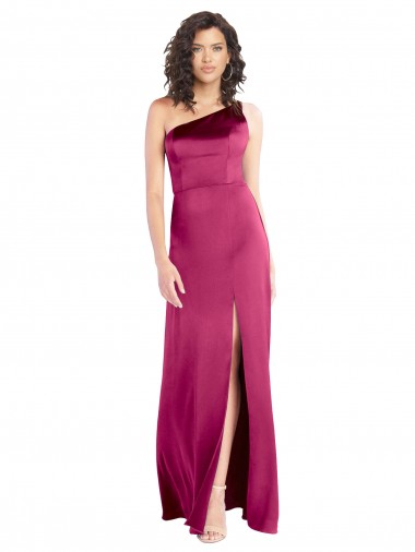 Sleeveless One Shoulder Stretch Satin Fuchsia Long Formal Evening Dress Canada for Sale