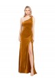 Sleeveless One Shoulder Stretch Velvet Gold Long Formal Evening Dress Canada for Sale