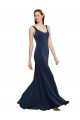Sleeveless Round Neck Stretch Crepe Dark Navy Long Evening Dress Canada for Sale