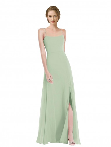 Sleeveless Scoop Neck Soft Chiffon Sage Long Semi Formal Evening Dress Canada for Sale
