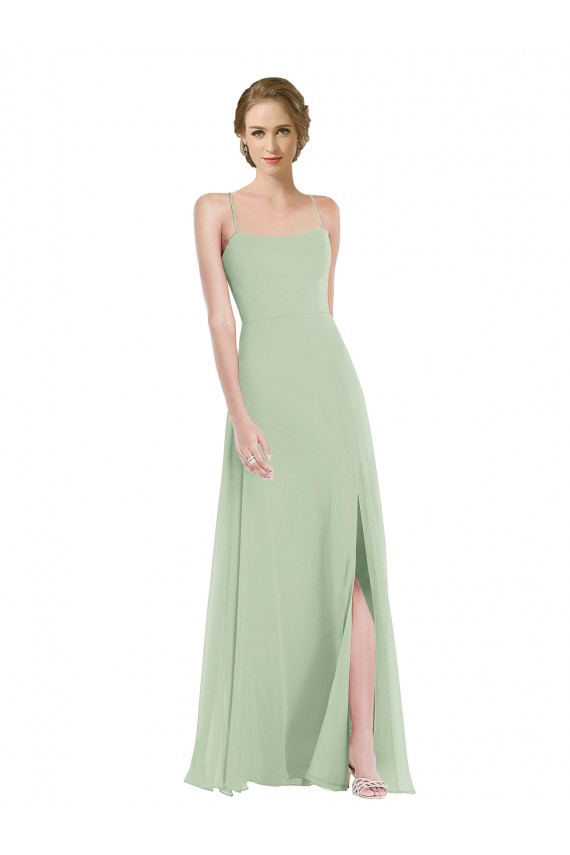 Sleeveless Scoop Neck Soft Chiffon Sage Long Semi Formal Evening Dress Canada for Sale