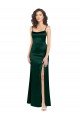 Sleeveless Scoop Neck Stretch Satin Hunter Long Formal Evening Dress Canada for Sale