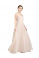 Sleeveless Scoop Neck Tulle Pink Long Semi Formal Evening Dress Canada for Sale