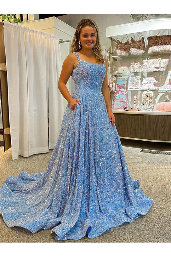 Sleeveless Scoop Neck Velvet Sequin Court Train Evening Dress Canada for Sale