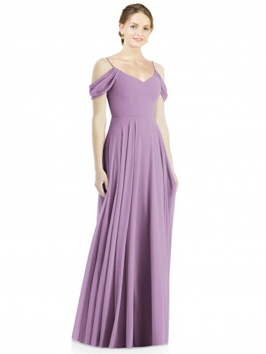 Sleeveless Spaghetti Straps Soft Chiffon Dark Lavender Long Semi Formal Evening Dress Canada for Sale