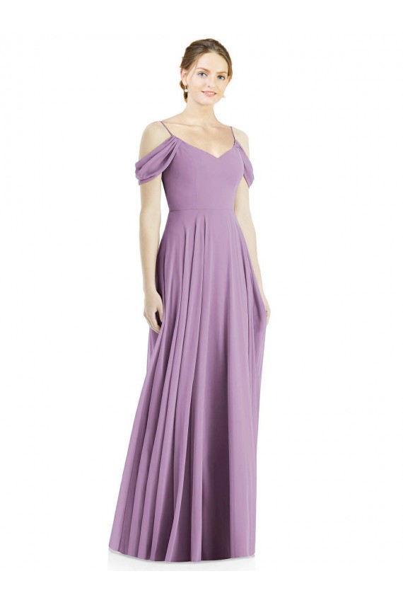 Sleeveless Spaghetti Straps Soft Chiffon Dark Lavender Long Semi Formal Evening Dress Canada for Sale