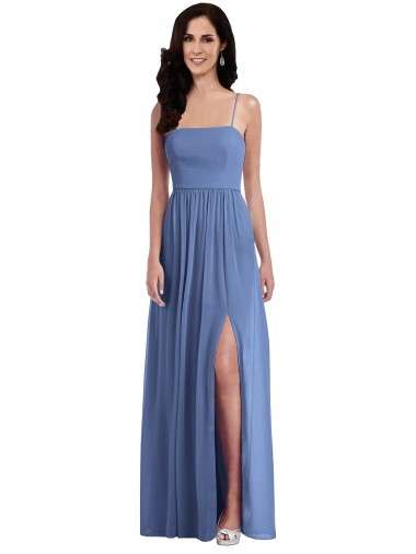 Sleeveless Spaghetti Straps Soft Chiffon Windsor Blue Long Semi Formal Evening Dress Canada for Sale