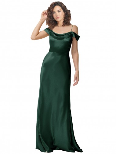 Sleeveless Spaghetti Straps Stretch Satin Hunter Long Formal Evening Dress Canada for Sale
