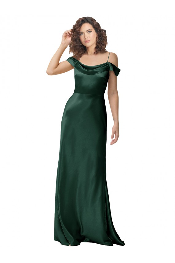 Sleeveless Spaghetti Straps Stretch Satin Hunter Long Formal Evening Dress Canada for Sale