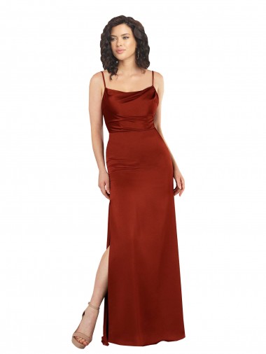Sleeveless Square Neck Silky Satin Red Long Formal Evening Dress Canada for Sale