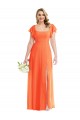 Flutter Sleeves Square Neck Soft Chiffon Tangerine Tango Long Semi Formal Evening Dress Canada for Sale
