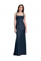 Sleeveless Square Neck Stretch Satin Dark Navy Long Formal Evening Dress Canada for Sale