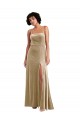Sleeveless Square Neck Stretch Velvet Champagne Long Formal Evening Dress Canada for Sale