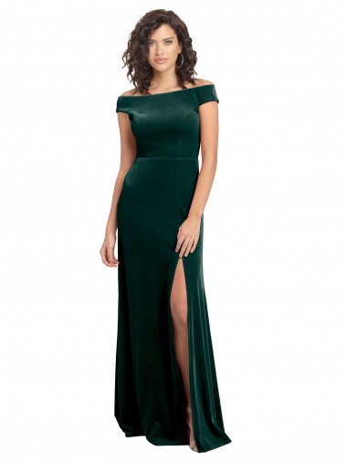 Cap Sleeves Square Neck Stretch Velvet Dark Green Long Formal Evening Dress Canada for Sale