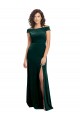 Cap Sleeves Square Neck Stretch Velvet Dark Green Long Formal Evening Dress Canada for Sale