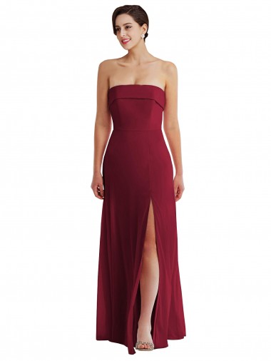 Sleeveless Strapless Soft Chiffon Burgundy Long Formal Evening Gown Canada for Sale