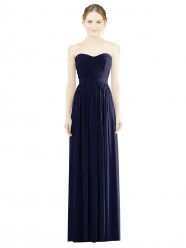 Sleeveless Strapless Soft Chiffon Dark Navy Long Formal Evening Dress Canada for Sale