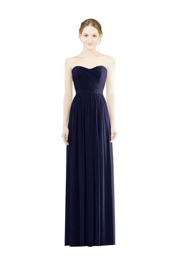 Sleeveless Strapless Soft Chiffon Dark Navy Long Formal Evening Dress Canada for Sale