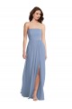 Sleeveless Strapless Soft Chiffon Dusty Blue Long Semi Formal Evening Dress Canada for Sale