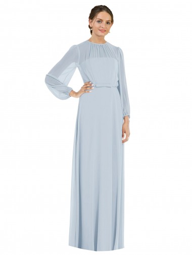 Puff Sleeves Strapless Soft Chiffon Sea Glass Long Formal Evening Dress Canada for Sale