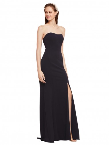 Sleeveless Strapless Stretch Crepe Dark Navy Long Formal Evening Dress Canada for Sale