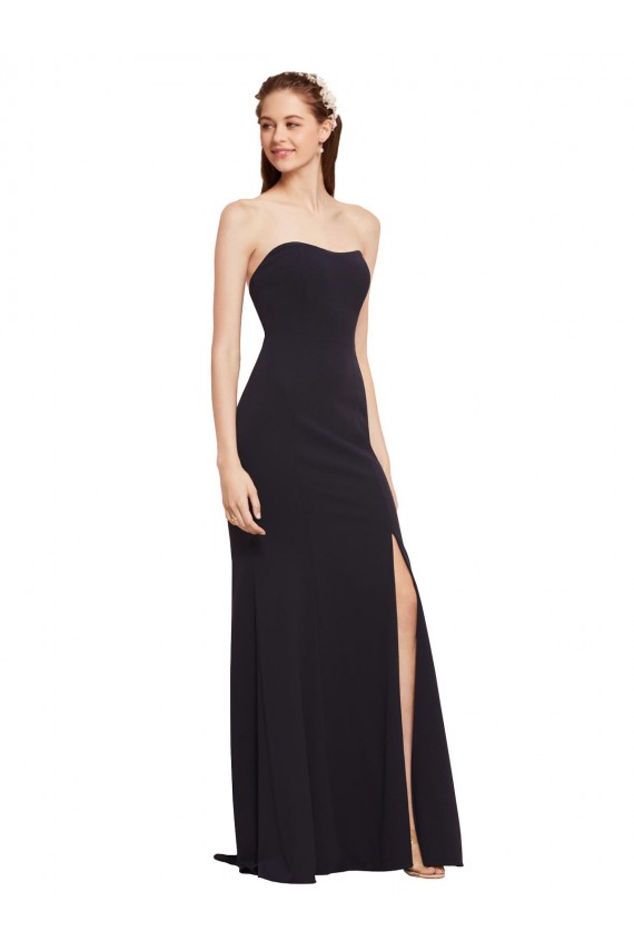 Sleeveless Strapless Stretch Crepe Dark Navy Long Formal Evening Dress Canada for Sale