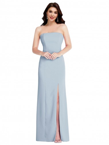 Sleeveless Strapless Stretch Crepe Light Sky Blue Long Formal Evening Dress Canada for Sale