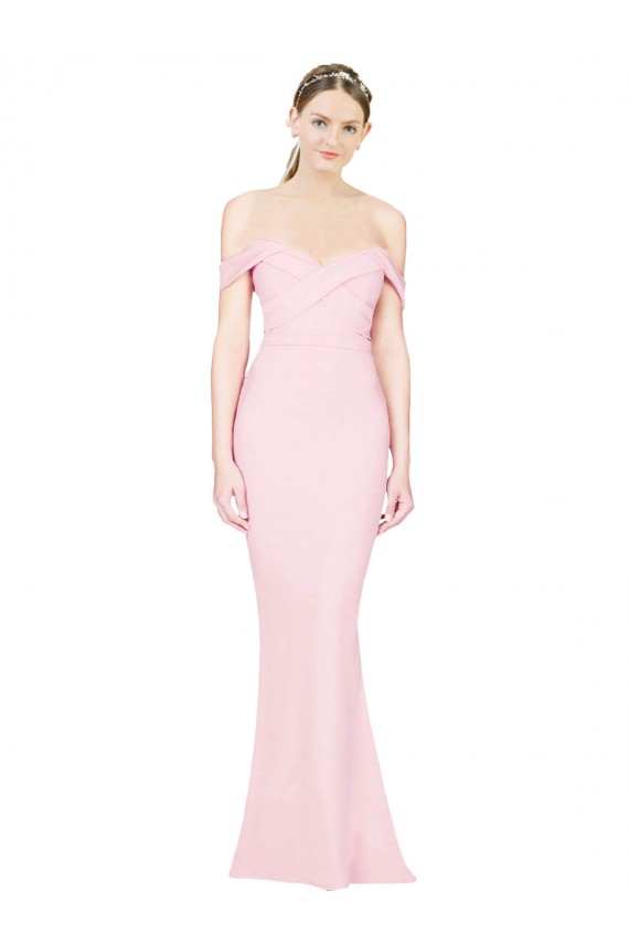 Sleeveless Strapless Stretch Crepe Pink Long Formal Evening Dress Canada for Sale