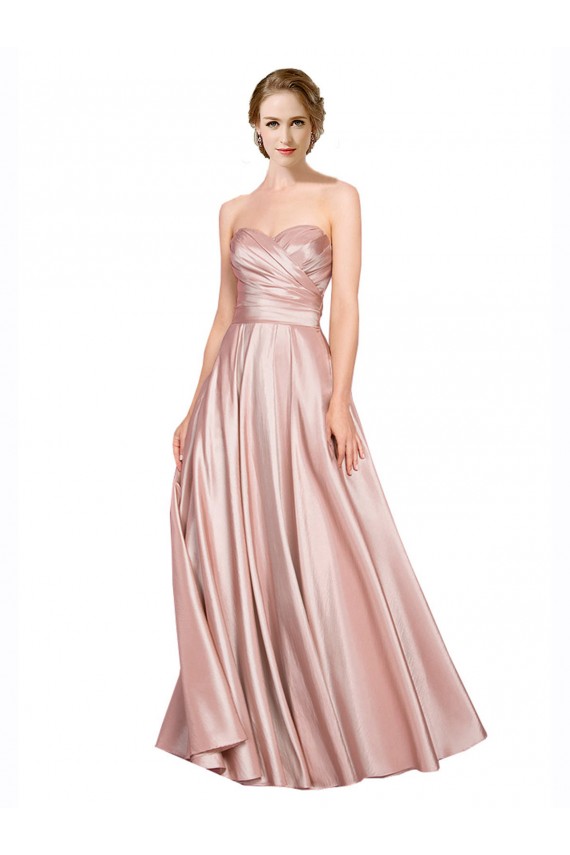 Sleeveless Strapless Stretch Satin Long Black Tie Evening Dress Canada for Sale