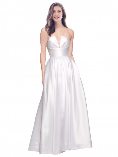 Sleeveless Strapless Stretch Satin White Long Formal Evening Dress Canada for Sale