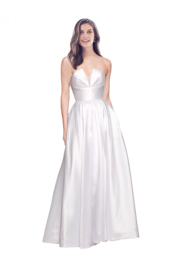 Sleeveless Strapless Stretch Satin White Long Formal Evening Dress Canada for Sale