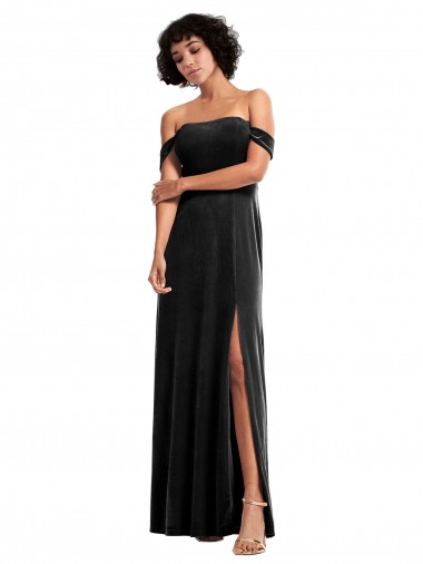 Sleeveless Strapless Stretch Velvet Black Long Formal Evening Dress Canada for Sale