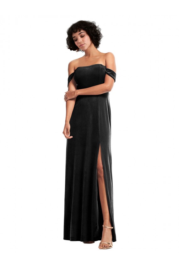 Sleeveless Strapless Stretch Velvet Black Long Formal Evening Dress Canada for Sale