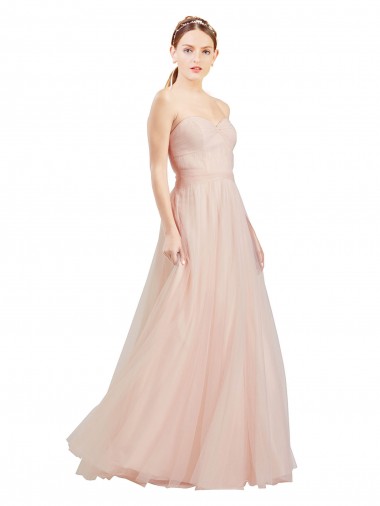 Sleeveless Strapless Tulle Pink Long Semi Formal Dress Canada for Sale