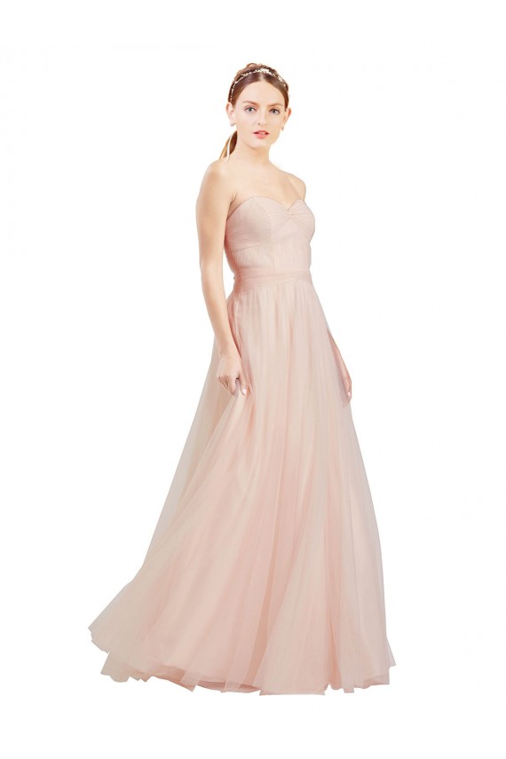 Sleeveless Strapless Tulle Pink Long Semi Formal Dress Canada for Sale