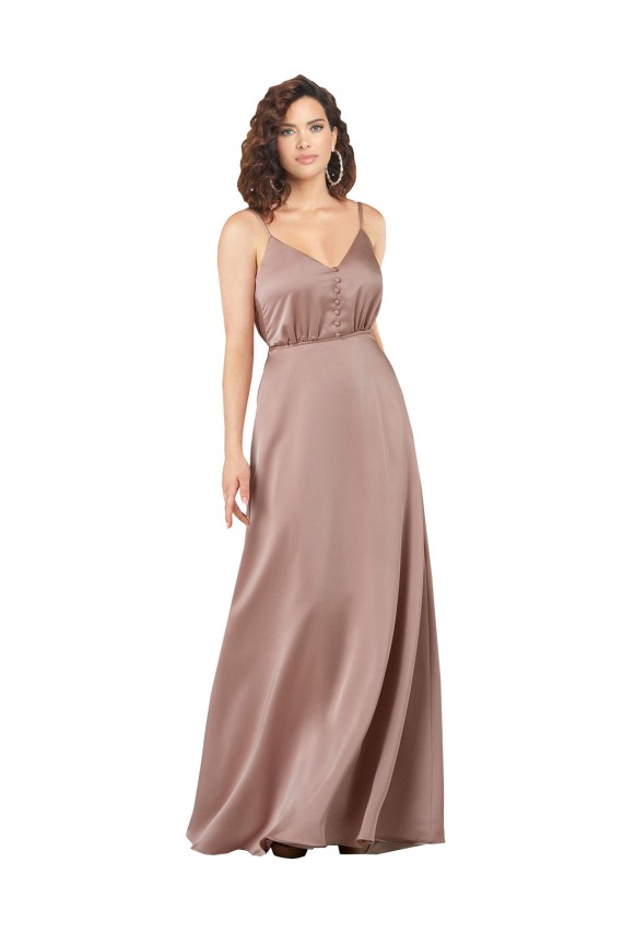 Sleeveless Sweetheart Silky Satin Dusty Pink Long Formal Evening Dress Canada for Sale