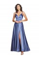 Sleeveless Sweetheart Silky Satin French Blue Long Black Tie Evening Dress Canada for Sale