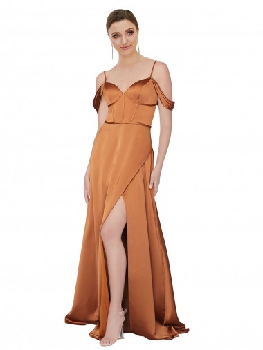 Cold Shoulder Sweetheart Silky Satin Orange Long Formal Evening Dress Canada for Sale
