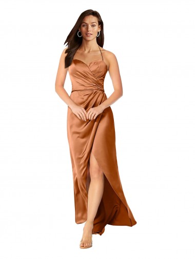 Sleeveless Sweetheart Silky Satin Orange Long High Low Evening Dress Canada for Sale