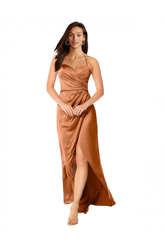 Sleeveless Sweetheart Silky Satin Orange Long High Low Evening Dress Canada for Sale