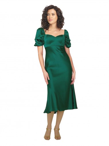 Short Sleeves Sweetheart Silky Satin Hunter Midi Length Formal Evening Dress Canada for Sale