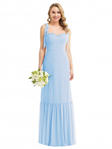 Sleeveless Sweetheart Soft Chiffon Light Sky Blue Long Semi Formal Evening Dress Canada for Sale