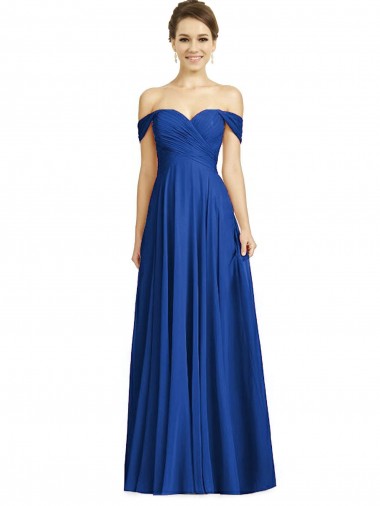 Cap Sleeves Sweetheart Soft Chiffon Royal Blue Long Semi Formal Evening Dress Canada for Sale
